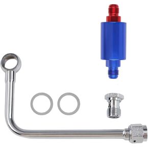 Single Feed Fuel Line Kits, Compatible with 8134 Chrome Fuel Line, with Aluminum Filter, for Square Bore Carburetors, Red/Blue
