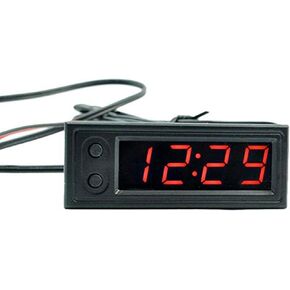 Car Temperature Clock, Car Clock 12V 3 in 1 Thermometers, Voltmeter Gauge Electronic Clock LED Digital Display LCD Screen, Red Light