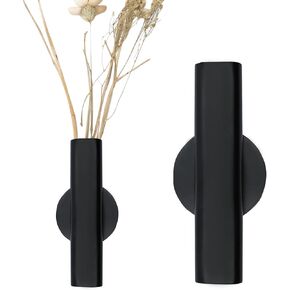 7" Wall-Mounted Flower Tube, Wall Mounted Open Vase, Wall Metal Flower Tube Decoration Holder for Flower Display, Home Office Living Room Bedroom Decoration with Adhesive Material, 2pcs(Black)