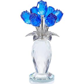 Movdyka Crystal Purple Rose Flower Figurine, Glass Roses Flower Bouquet Ornament Home Decor, Mother's Day Valentine's Christmas Wedding Romantic Gifts for Women Mom Wife Girlfriend