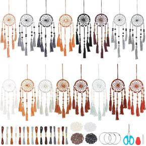 INFUNLY 16PCS DIY Small Dream Catcher Kits Bohemian Dreamcatcher Making Kit for Starters Handmade Mini Ornaments for Bedroom Car Mirror Keychain Handbag Home Decoration Craft Gift for DIY Lovers