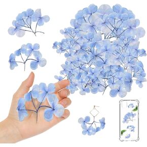 Blue Dried Pressed Flowers Hydrangea with Stem for Resin Crafts Embellishments, 42PCS Natural Pressed Flowers for Resin Jewelry DIY Phone Case Decor Candle Making Decoration