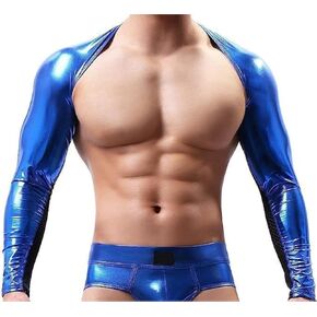 FEOYA Faux Leather Arm Sleeve Shrug Tops Metallic Muscle Top Shiny Clubwear