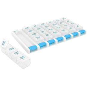 EZY DOSE Weekly (7-Day) Pill Case, Medicine Planner, Vitamin Organizer Box, 4 Times a Day, Small Removable Compartments, Covenient and Easy to Use, Color May Vary, Clear Lids, BPA Free