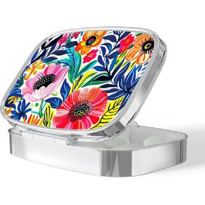 Pill Box, Small Pill Case for Purse & Pocket, Metal Decorative Pill Container, Cute Mini Portable Pill Holder to Hold Supplements, Vitamins, Fish Oil, BPA-Free(Garden Party-02)