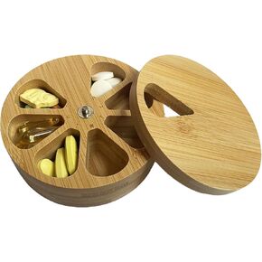Fashciaga Bamboo Wood Daily Weekly Vitamin Medicine Pill Organizer Case Box,Kitchen Salt Spice Cellar Containers,Earring Ring Jewelry Storage Decorative Box (Large)
