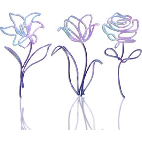 Oubasa Metal Flowers Wall Arts Set of 3, Rustic Farmhouse Purple Decor for Bathroom, Minimalist Wall Art Decors for Kitchen Bedroom Living Room, Thanksgiving Housewarming Gifts