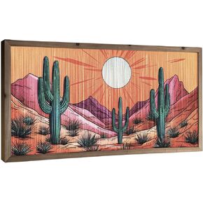 flangairy Desert Wall Art, 23.6x11.8 Inches Macrame Tassel for Crafts, Western Arizona Cactus Landscape Wall Decor, Southwestern Boho Living Room ﻿Hallway Bathroom Bedroom Home Decorations