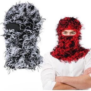 Distressed Balaclava Ski Mask Full Face Knitted Fuzzy Ski Mask Proof Winter One Size Shiesty Mask Warmer for Men/Women