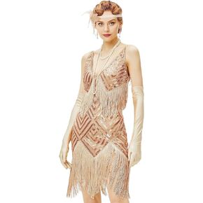 BABEYOND Women's 1920s Flapper Dress V Neck Slip Dress Roaring 20s Great Gatsby Dress for Party
