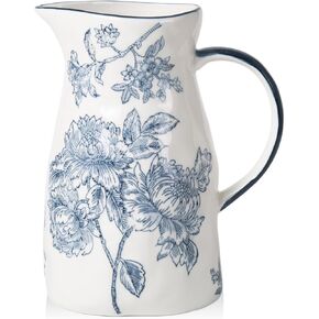 Ceramic Pitcher Vase, Blue and White Jug for Home Decor, Chinoiserie Vase Decor, Decorative Pitcher with Handle