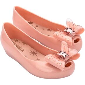mini melissa Ultragirl Star Mary Jane Flats for Girls, Kid Shoes - Comfy & Cute Peep Toe Jelly Shoes, Ballet Flat for Kids, Adjustable Strap, White Metallic, 11