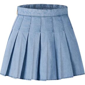 Cromoncent Jean Skirt for Toddler Girls & Women High Waist A Line Pleated Mini Denim Skirts, 2 Years - US 4XL