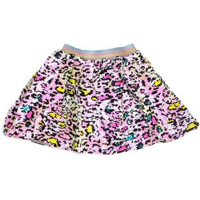 Girls Light Iridescent Leopard Pink Flip Sequin Skirt with Rainbow Metallic Thread Elastic Waistband