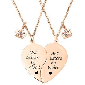MJartoria BFF Necklace for 2-Split Heart Necklace Not Sisters by Blood Pendant Best Friend Friendship Necklace Set of 2 Valentines Day Gifts for Her