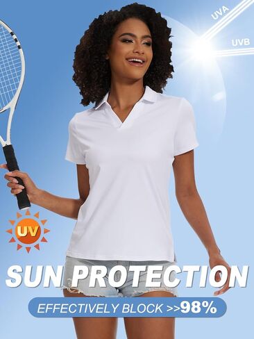 Women's Golf Polo Shirts Short Sleeve Quick Dry UPF 50+ Sun Protection V Neck Tennis Shirt in Saudi Arabia