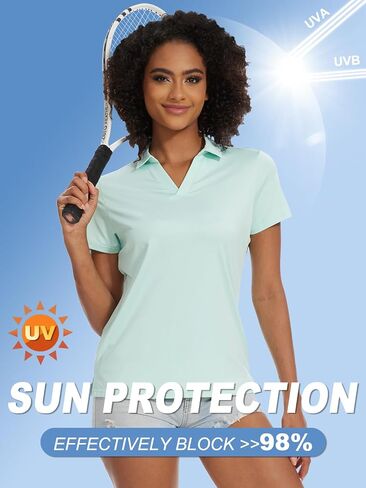 Women's Golf Polo Shirts Short Sleeve Quick Dry UPF 50+ Sun Protection V Neck Tennis Shirt in Saudi Arabia