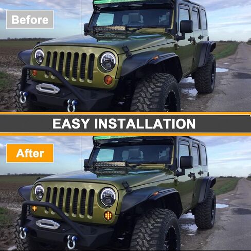 for JK Front Turn Signal LED Lights Running Lamps Compatible with Wrangler JK JKU 2007-2018,White Vertical LED Bar as Daytime Running Lights,Amber Yellow LED as Turn Signal(Smoked Lens) in Kuwait
