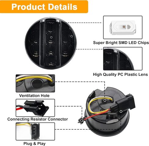 for JK Front Turn Signal LED Lights Running Lamps Compatible with Wrangler JK JKU 2007-2018,White Vertical LED Bar as Daytime Running Lights,Amber Yellow LED as Turn Signal(Smoked Lens) in Kuwait