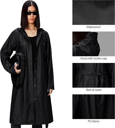 RAINS A-Line Longer Jacket, Elegant and Lightweight Raincoat for Women - Waterproof, Windproof, & Breathable in Saudi Arabia