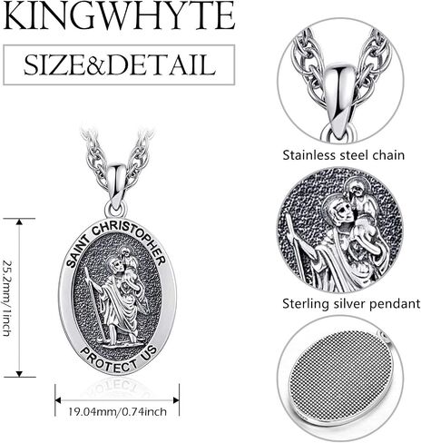 Kingwhyte سانت مايكل/سانت كريستوفر قلادة S925 الفضة الاسترليني Archangle سانت مايكل حماية الولايات المتحدة قلادة مجوهرات هدايا التخرج للنساء الرجال in Kuwait