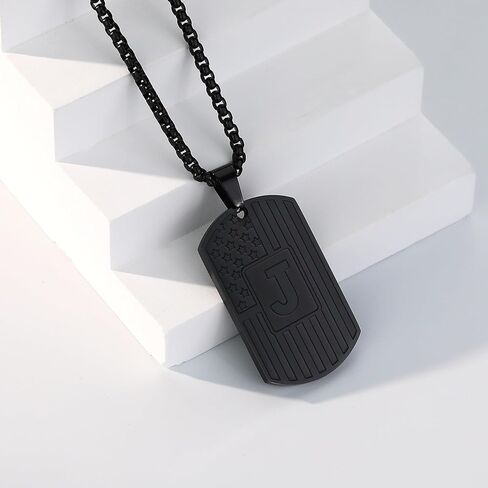 Initial A-Z Necklace for Men American Flag Dog Tag A-Z Pendant Stainless Steel Chain 22+2 Inches Personalized Patriotic Jewelry for Men in Kuwait