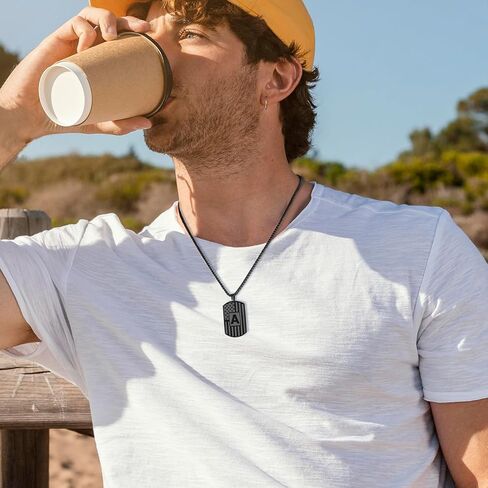 Initial A-Z Necklace for Men American Flag Dog Tag A-Z Pendant Stainless Steel Chain 22+2 Inches Personalized Patriotic Jewelry for Men in Kuwait