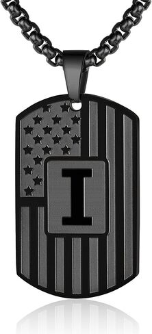 Initial A-Z Necklace for Men American Flag Dog Tag A-Z Pendant Stainless Steel Chain 22+2 Inches Personalized Patriotic Jewelry for Men in Kuwait