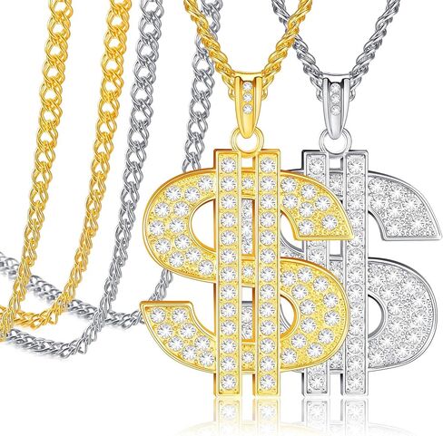Tatuo 2 Pcs Dollar Sign Chain Gold Plated Hip Hop Necklaces Trendy Men in Kuwait