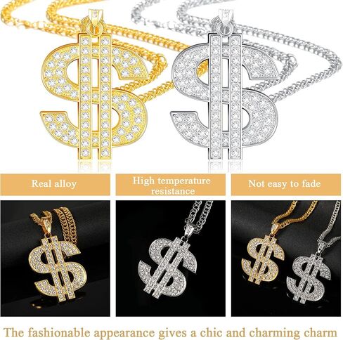 Tatuo 2 Pcs Dollar Sign Chain Gold Plated Hip Hop Necklaces Trendy Men in Kuwait