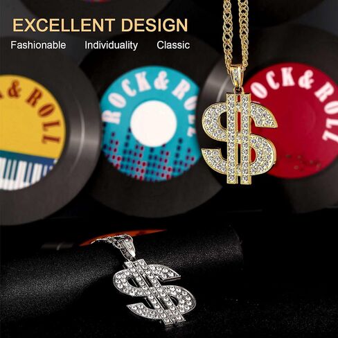 Tatuo 2 Pcs Dollar Sign Chain Gold Plated Hip Hop Necklaces Trendy Men in Kuwait