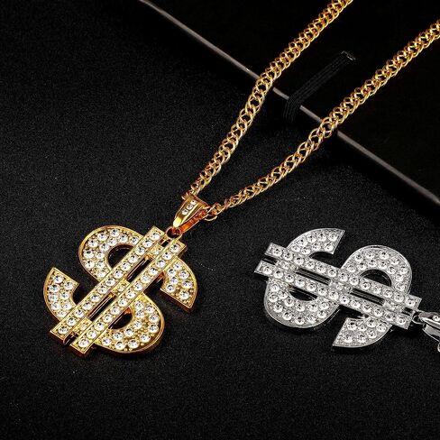 Tatuo 2 Pcs Dollar Sign Chain Gold Plated Hip Hop Necklaces Trendy Men in Kuwait
