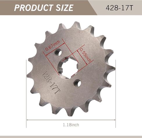 قطعة واحدة من ضرس المحرك الأمامي للدراجة النارية 428-17T، 0.66 بوصة/17 مم لوحة سلسلة أسنان مقاومة للشد والكسر، عالمية للدراجات النارية 50cc 70cc 90cc 110cc على الطرق الوعرة ATVs (فضي) in Kuwait