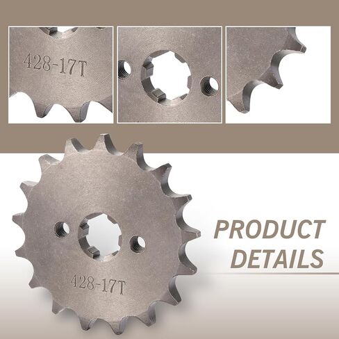 قطعة واحدة من ضرس المحرك الأمامي للدراجة النارية 428-17T، 0.66 بوصة/17 مم لوحة سلسلة أسنان مقاومة للشد والكسر، عالمية للدراجات النارية 50cc 70cc 90cc 110cc على الطرق الوعرة ATVs (فضي) in Kuwait
