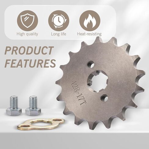 قطعة واحدة من ضرس المحرك الأمامي للدراجة النارية 428-17T، 0.66 بوصة/17 مم لوحة سلسلة أسنان مقاومة للشد والكسر، عالمية للدراجات النارية 50cc 70cc 90cc 110cc على الطرق الوعرة ATVs (فضي) in Kuwait