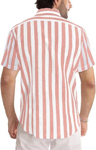 JMIERR Men's Casual Stylish Short Sleeve Button-Up Striped Dress Shirts Cotton Beach Shirt in Saudi Arabia