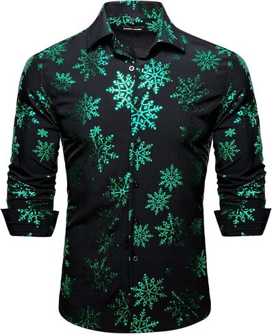 Barry.Wang Mens Christmas Shirt Xmas Holiday Party Dress Shirts Long Sleeve Snow Print Christmas Tree Shirt in Saudi Arabia