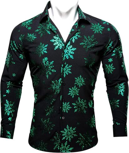 Barry.Wang Mens Christmas Shirt Xmas Holiday Party Dress Shirts Long Sleeve Snow Print Christmas Tree Shirt in Saudi Arabia