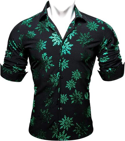 Barry.Wang Mens Christmas Shirt Xmas Holiday Party Dress Shirts Long Sleeve Snow Print Christmas Tree Shirt in Saudi Arabia