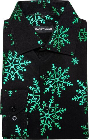 Barry.Wang Mens Christmas Shirt Xmas Holiday Party Dress Shirts Long Sleeve Snow Print Christmas Tree Shirt in Saudi Arabia
