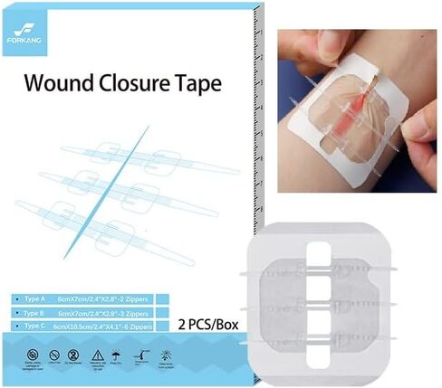 Emeryency Wound Closure Tape, Butterfly Bandaids Closure Zipper, Repair Wounds Without Stitches, 2 PCS Laceration Closure Strip (Type B-2.4"X2.8"-3 Zipper/PC, Suit for Wound 0-6cm) in Saudi Arabia