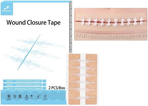 Emeryency Wound Closure Tape, Butterfly Bandaids Closure Zipper, Repair Wounds Without Stitches, 2 PCS Laceration Closure Strip (Type B-2.4"X2.8"-3 Zipper/PC, Suit for Wound 0-6cm) in Saudi Arabia