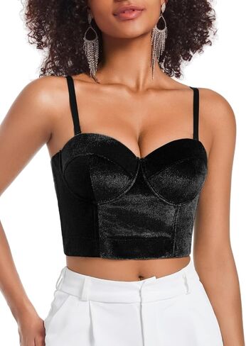 Kaei&Shi Velvet Bustier Top,Going Out Exotic Corset Tops for Women,Sexy Concert Outfit Christmas Date Night in Kuwait