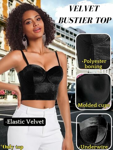 Kaei&Shi Velvet Bustier Top,Going Out Exotic Corset Tops for Women,Sexy Concert Outfit Christmas Date Night in Kuwait