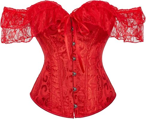 Moessa Women Floral Lace Off Shoulder Corset Bustier Boned Overbust Corset Bodyshaper Lingerie Top in Kuwait