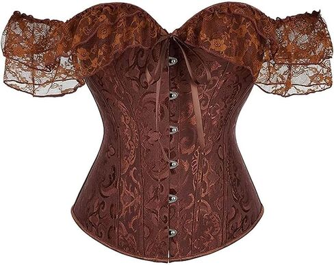 Moessa Women Floral Lace Off Shoulder Corset Bustier Boned Overbust Corset Bodyshaper Lingerie Top in Kuwait
