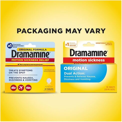 Dramamine Motion Sickness Relief, Original Formula, 36 Count (Pack of 2) in Kuwait