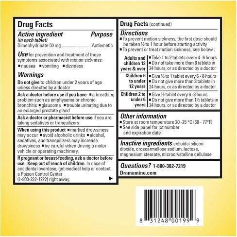 Dramamine Motion Sickness Relief, Original Formula, 36 Count (Pack of 2) in Kuwait