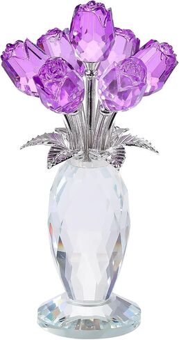 Movdyka Crystal Purple Rose Flower Figurine, Glass Roses Flower Bouquet Ornament Home Decor, Mother's Day Valentine's Christmas Wedding Romantic Gifts for Women Mom Wife Girlfriend in Kuwait