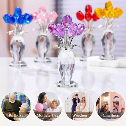 Movdyka Crystal Purple Rose Flower Figurine, Glass Roses Flower Bouquet Ornament Home Decor, Mother's Day Valentine's Christmas Wedding Romantic Gifts for Women Mom Wife Girlfriend in Kuwait